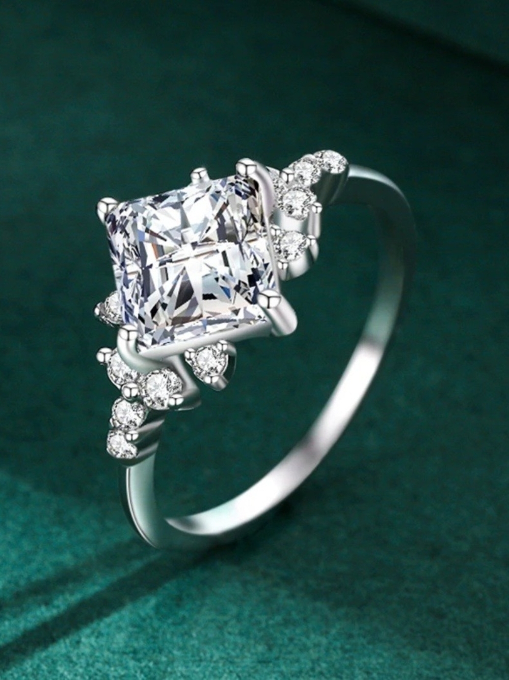 Designer-Inspired Princess Cut Ring 925 Sterling Silver Cubic Zirconia Stone.